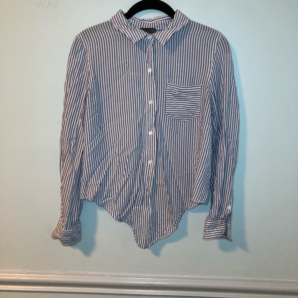 Vince Camuto Blue & White Striped Long Sleeve Button Down Blouse Size Small